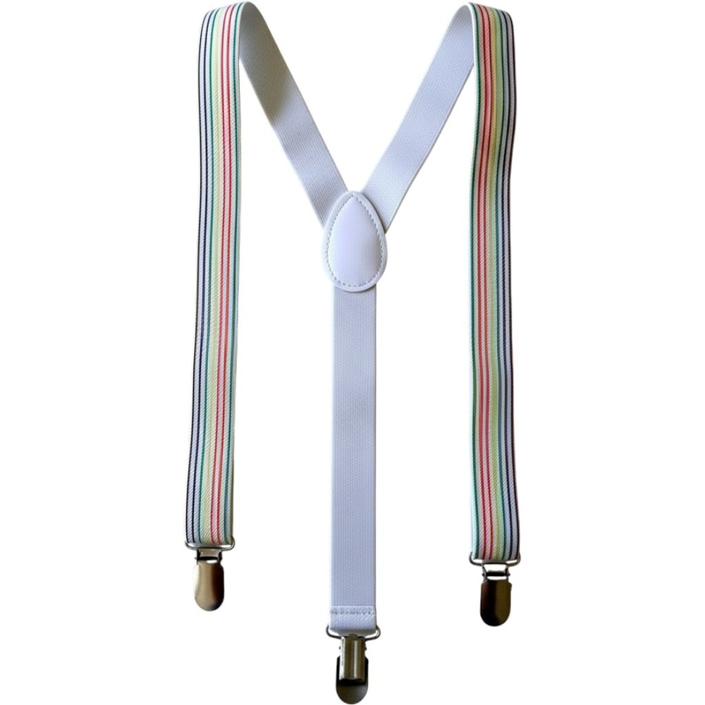 Suspenders 1980s Rainbow White Elastic Adjustable Retro Accessories Unisex